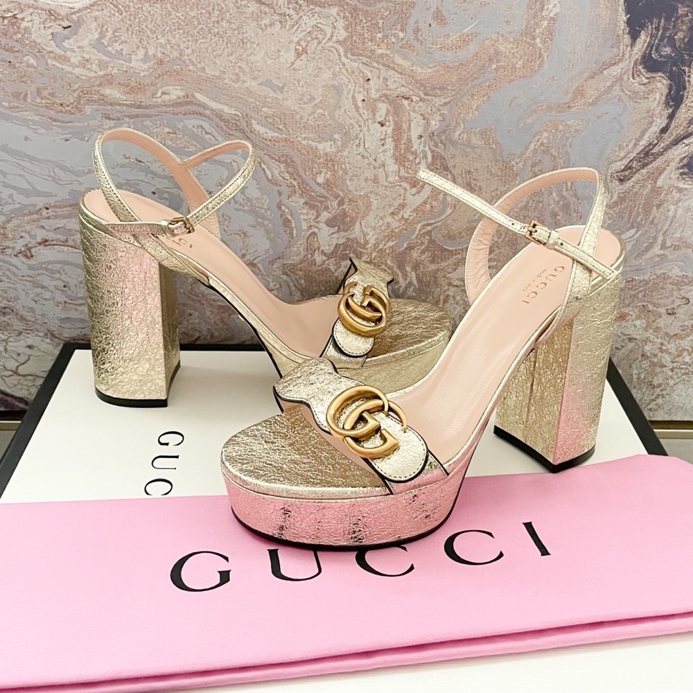 Sold New! Gucci GG Marmont Metallic Gold Sandals - Picture 9 of 10